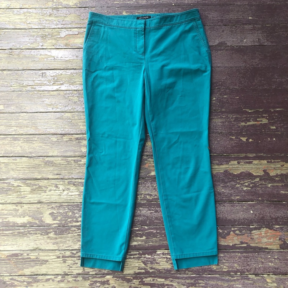 Lafayette 148 Pants Size 10 Manhattan Trousers Step Hem Teal Crop Straight Leg